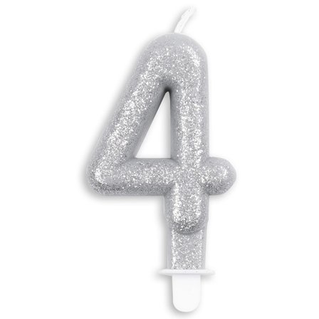 Tårtljus Siffra Silver Glitter Siffra 4 - Partyninja.se