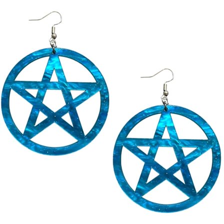 Earrings - Pentagram - Acrylic - Blue/Marble - Oversize