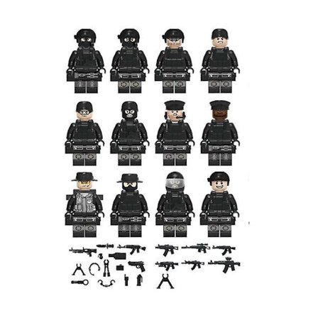 12pcs Black Swat Police Minifigure Building Block Accessories Military Toy