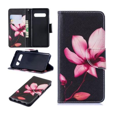 Samsung Galaxy S10 kuosillinen nahkainen flip Suojakotelo - Kukka Pink