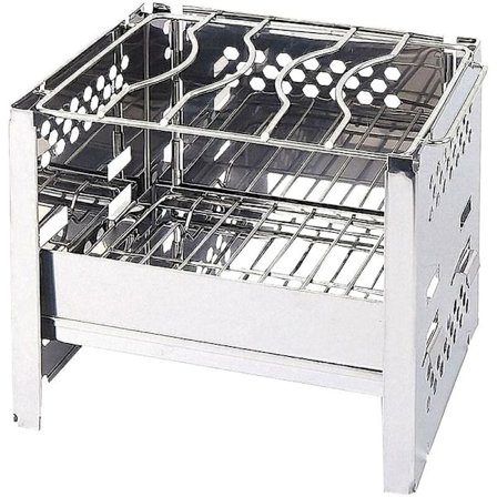 Utomhusgrill i rostfritt stål, justerbar lyftbar hopfällbar grill, bärbar grill (böjt nät)