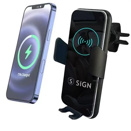SiGN Mobilholder til Bil med Trådløs Opladning, 15W - Sort