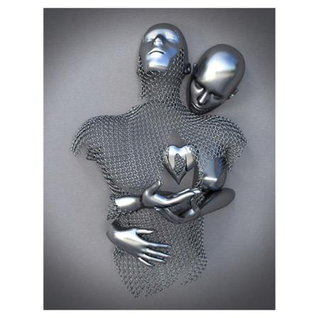 Kærlighedshjerte 3D-effekt vægkunst Abstrakt metalskulptur Moderne lærred Maleri Vægindretning 30*40cm Grå