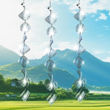 3-pak Reflekterende Fugleafskrækkere, Vindspinnere i rustfrit stål til terrasse, have og vinduesbeskyttelse - Udendørsindretning, Spiral