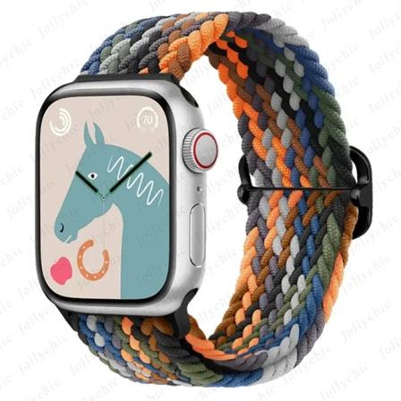 Flätad Solo Loop För Apple Watch Ultra band 40mm 44mm 41mm 38mm 49mm 45mm Elastiskt nylon iWatch series 9 8 7 3 se band Multicolor 38mm 40mm 41mm