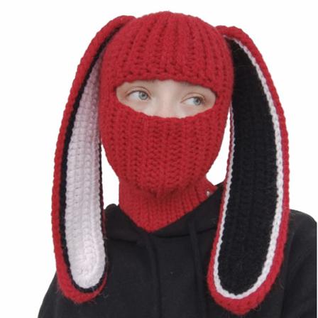 Stickade Mössor Söt Kanin Långa Öron Rolig Mössa För Halloween Red 54cm