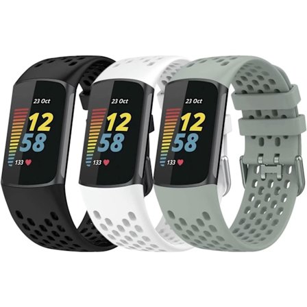 Silikonband kompatibel med Fitbit Charge 5-band för kvinnor och män, justerbara andningsbara mjuka silikon sport ersättningsarmband