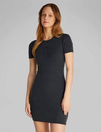 Calvin Klein Jeans Washed Woven Label Rib Dress - Black - M