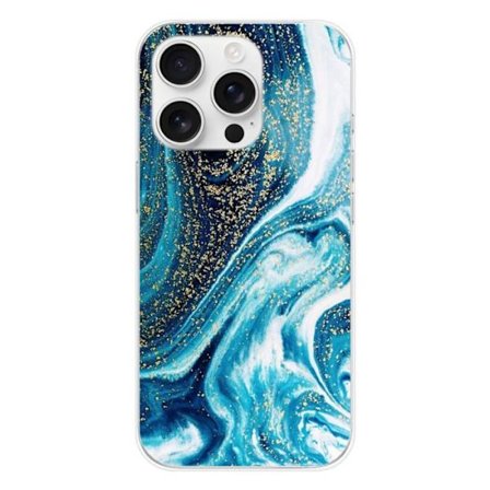 Siliconhölje - Kompatibel med Apple iPhone 16 Pro - design i blåmarmorerad glitter