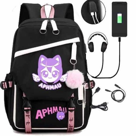 Aphmau ryggsekk barn ryggsekker ryggsekk med USB-uttak 1st svart