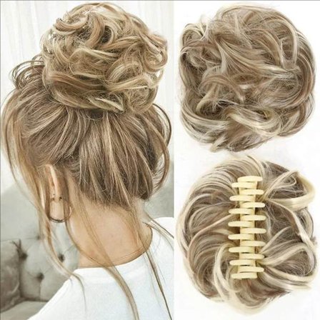 Marmor Hoved Paryk Scrunchy Clip In Krøllet Knold Lazy Updo-No.18H613