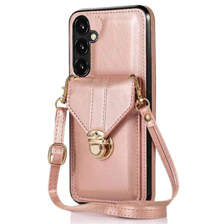 Samsung Galaxy A25 5G -kotelo iskunkestävä PU-nahka + TPU-puhelinkotelo korttipidikkeellä Rose Gold
