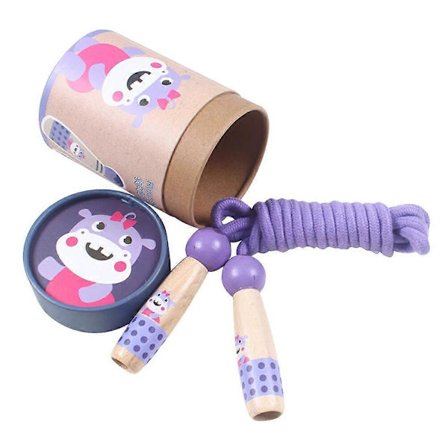 1 stk. indpakket sjippetov med tryk, bærbare sjippetov med træhåndtag, praktisk indendørs legetøj til børn (Bjørnemønster indpakket Sty[HK])