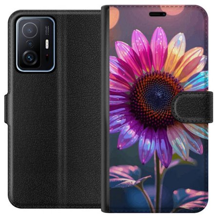 Kompatibelt Lommeboketui til Xiaomi 11T Irideserende blomst med glitrende kronblad i rosa lilla og gull mot myk bokeh bakgrunn