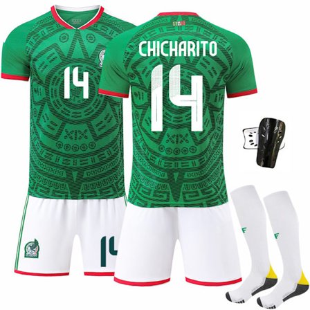 2025–2026 Mexico VM Hjemme Barn Voksen Fotballdrakt Sett Nr.14 Nr.16 Nr.9 Raúl Nr.22 Lozano Grønn