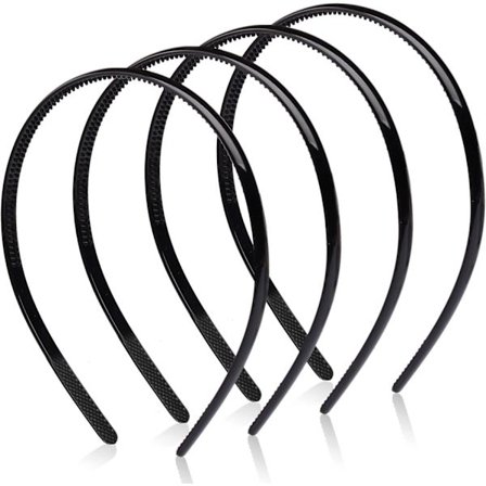 Fire hårstrikker i plast, svarte hårstrikker med fine tenner, myke og sklisikre, egnet for menn, kvinner og jenter (8 mm brede).