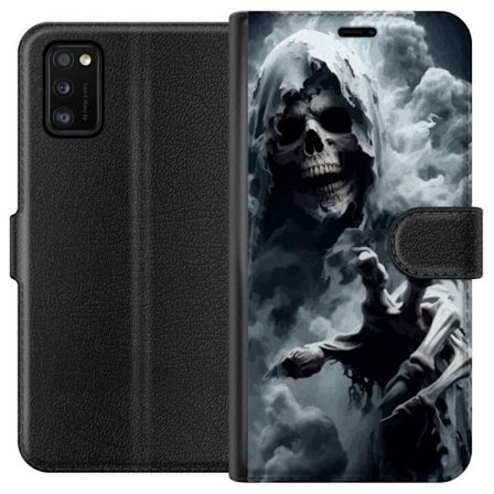 Yhteensopiva Lompakkokotelo Samsung Galaxy A41 Grim Reaper juliste kuoleman kallo tumma taide kauhu aave sumu kuoleman kallo pelottava tumma suunnitte