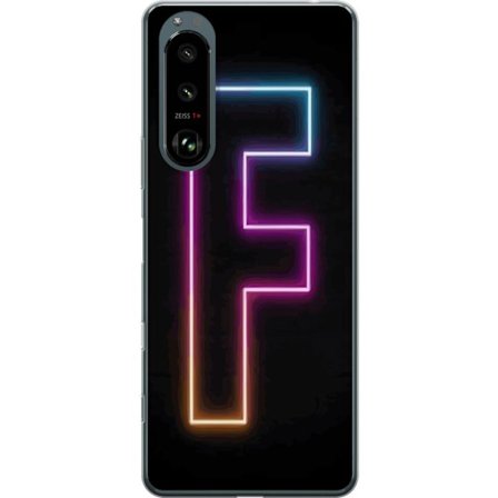 Yhteensopiva Puhelinkuori Sony Sony Xperia 5 III Neonkirjain F vaaleanpunaisella, sinisellä ja keltaisella valokehyksillä tummaa taustaa vasten, gra