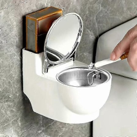 Kreativ askkopp i toalettform med lock - Vardagsrum, badrum - Väggmonterbar