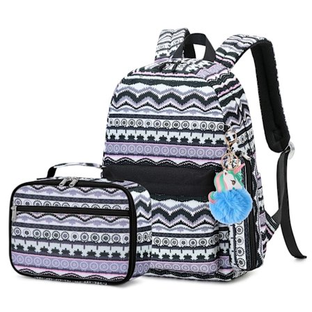 Farverig Skole Rygsæk (Stribet Sort)