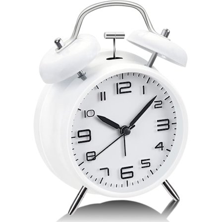 Dubbelklocka Analog Väckarklocka med Nattlampa, Retro Barnväckarklocka