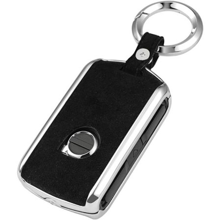 Volvo bilnyckelskydd (svart) zinklegering läder nyckelbricka skydd för Volvo XC60 XC90 S60 S80 S90 V90 XC40 smart bilnyckel fjärrkontroll skydd med 