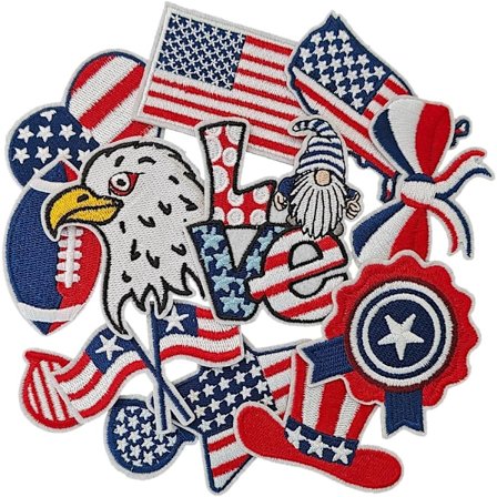 12 stk Uavhengighetsdag Stryke-på-lapper, Stryke-på/Sy-på Patriotiske lapper, USA Stryke-på-lapper for Klær, Hatter, Jeans, Skjørt, T-skjorter, 