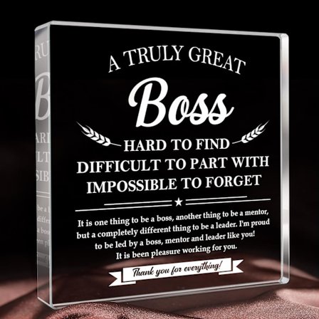 Bosses Day Gaver til Mænd Kvinder, Påskønnelse Tak Gaver til Chef Afsked Pensionering Fødselsdag Jul, Firkantet Akryl Skilt Plakette Gaver