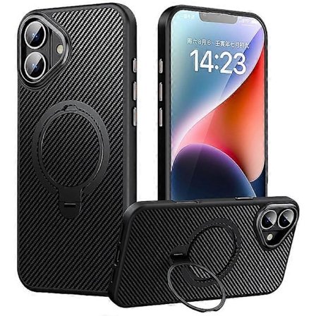 Magnetiskt skal med ringhållare och stativ för iPhone 16 Plus, PC+TPU, Stöttåligt mobilskal