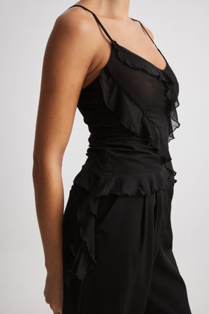 NA-KD Frill Singlet - Festtoppe - Sort - X-Large