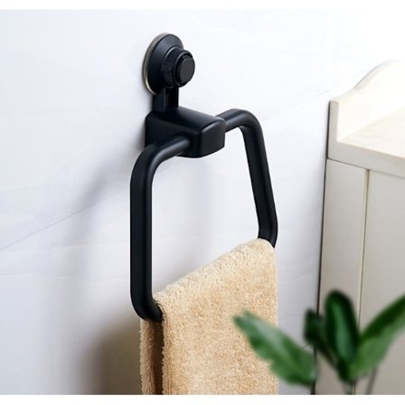 Svart håndkleholder uten boring Abs håndkleholder ring sugekopp plast håndkleholder stativ baderomstilbehør for bad og soverom