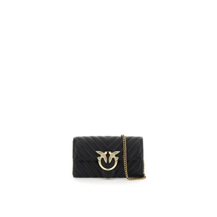Pinko, chevron clutch with shoulder strap Zwart, Dames, Maat:ONE Size
