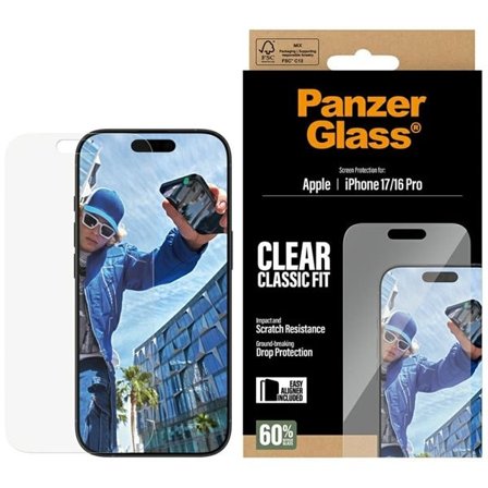 PanzerGlass Classic Fit EasyAligner karkaistu lasi iPhone 17 / 16 Pro -malliin