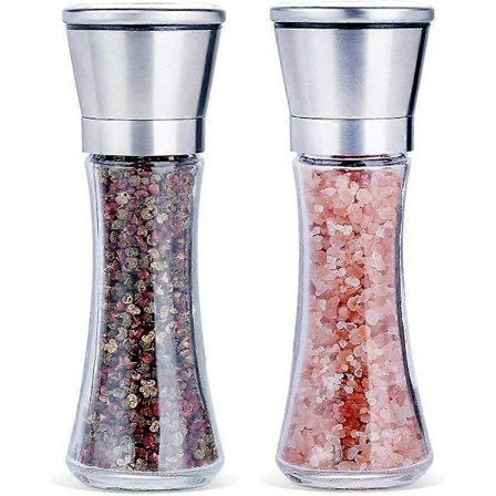 Salt- og pebersæt, børstet rustfrit stål salt- og peberstrøer (2-pak)