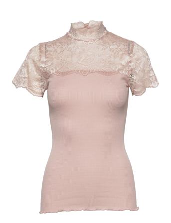 Silk T-Shirt Ss W/Lace Beige Rosemunde