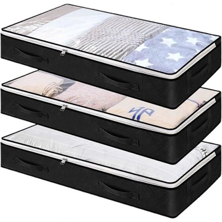 3 stk. Sammenleggbar Oppbevaring under Seng 75L by Oppbevaringspose Støvtette Oppbevaringsbeholdere Håndtak -sikker Glidelås Dyne Oppbevaringspose for