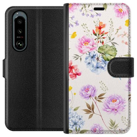 Yhteensopiva Lompakkokotelo Sony Sony Xperia 5 III Kukkakuviota käsinmaalatuilla kukilla, perhosilla ja hyönteisillä romanttiseen skandinaaviseen t