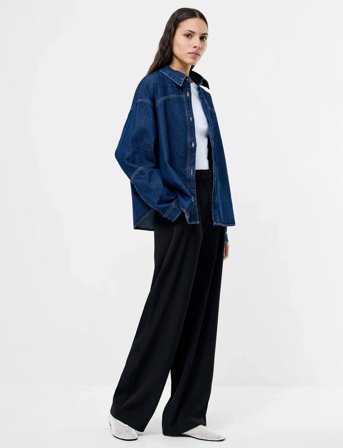 French Connection Archie Denim Crop Shirt - Navy - XS