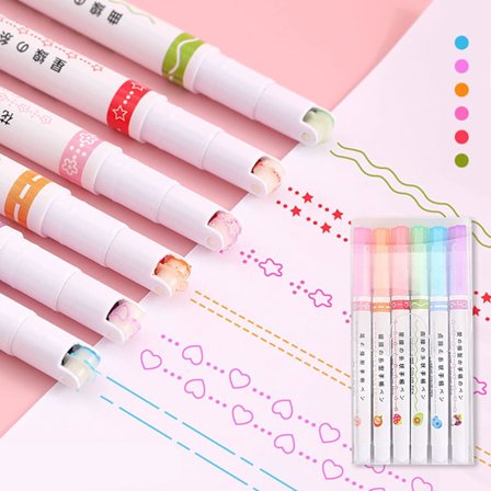 Paket med 6 Curve Highlighter-pennor, Fine Tip 6 Color Highlighter-pennor för scrapbooking, dagbok, anteckningar, planerare, kalender