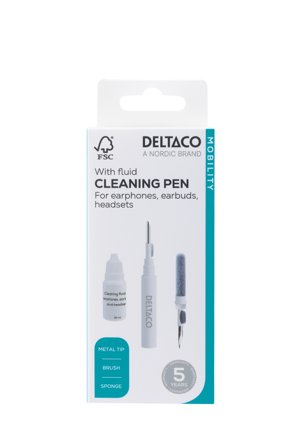 Deltaco Earphone cleaning pen, metal tip, brush, sponge, liquid
