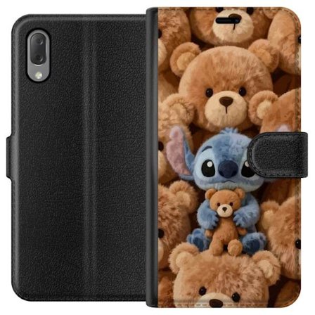 Yhteensopiva Lompakkokotelo Sony Xperia L3 Stitch ympäröity ruskeilla teddykarhuilla, joilla on pieni nallekarhu sylissään söpössä ja kodikkaassa kawa