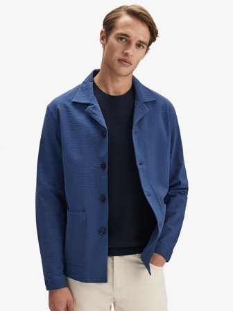 John Henric Men's Blue Seersucker Shirt Jacket Size S