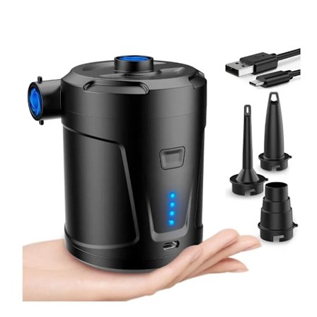 Elektrisk luftpumpe med 3 dyser, 5200mAh batteri Type-C genopladelig, egnet til udendørs camping, oppustelig måtte, luftmadras, båd, badering