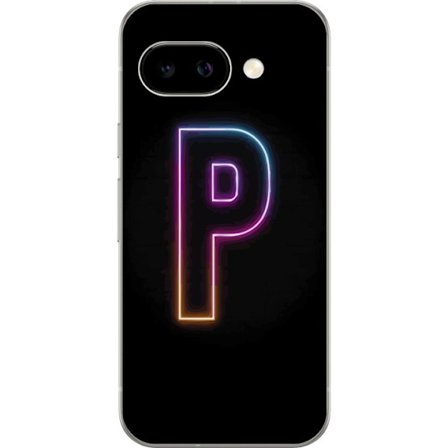 Kompatibel Mobilcover til Google Google Pixel 9a Minimalistisk neonbogstav P i farvegradient og lyseffekt mod sort baggrund i digital neonstil