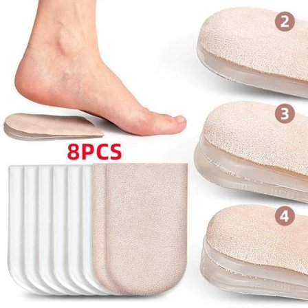 Hælløftere, ortopediske innleggssåler, høydeøkende halve innleggssåler, høydeøkende puter, for supinasjon, pronasjon og occipitale/skrå ben