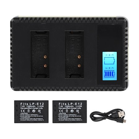 2 stk. Canon LP-E12 kamera Li-ion batterier LCD-display USB-opladningskabel opladerkit