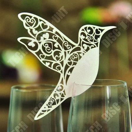 TD 50 delar glasdekorationsset, fågelformat bord-inskription namnkort plats-glas genombrutna vit bröllopsfest