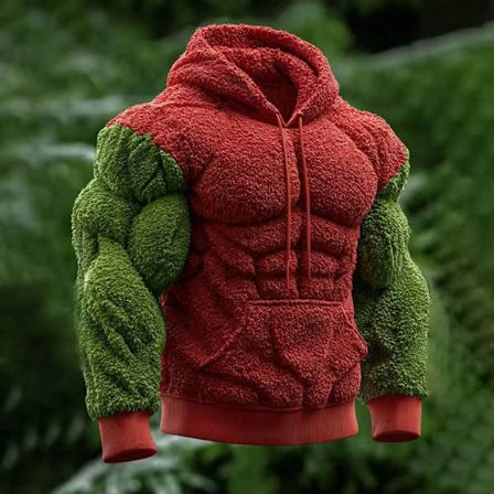 Hættetrøje med muskelprint – Ensfarvet hættetrøje med abs-design Unisex*S*WY4606