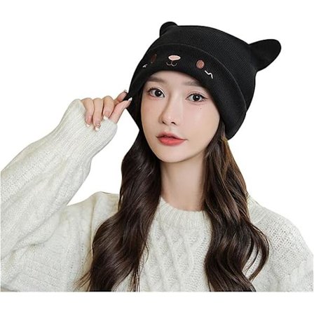 Plysj Dyreøre Lue Strikket Beanie Lue Dame Søte Katteører Ullue Vinter Strikket Beanies Lue Kabelstrikket Slouchy Heklet Strikket Beanie Vinter