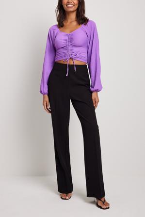 NA-KD Party Topp med lång ärm - Strap & Tie Tops - Lila - XX-Small